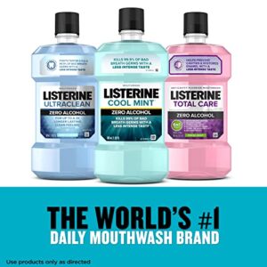 Listerine Mouthwash, Zero Alcohol, Germ Killing, Less Intense Formula, Bad Breath Treatment, Alcohol Free Mouth Wash for Adults; Cool Mint Flavor, 500 mL (Pack of 6)