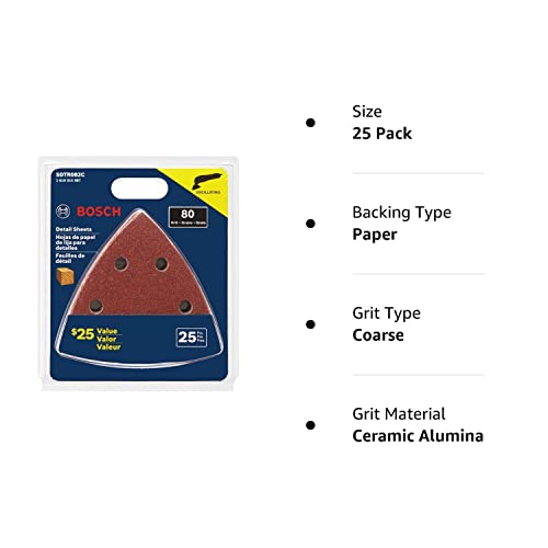 BOSCH SDTR082C 25 pc. 3-3/4 in. 80 Grit Detail Sanding Sheets for Wood, Red