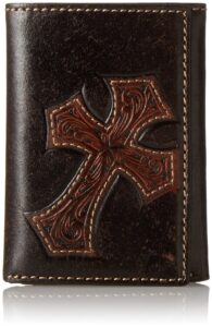 nocona men's diagnol cross embose trifold, brown, one size