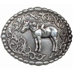 nocona girl's young girl on horse belt buckle, silver, os