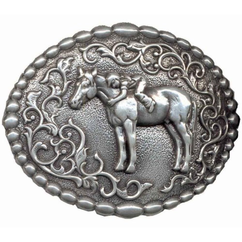 Nocona Girl's Young Girl On Horse Belt Buckle, Silver, OS