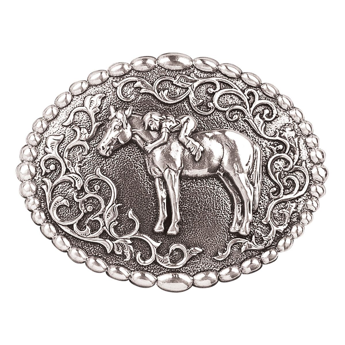 Nocona Girl's Young Girl On Horse Belt Buckle, Silver, OS