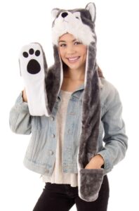 simplicity winter animal hats caps full hoodie grey dog caps with scarf mitten