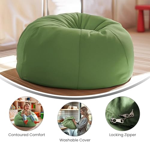 Flash Furniture Dillon Small Bean Bag Chair for Kids and Teens, Foam-Filled Beanbag Chair with Machine Washable Cover, Green