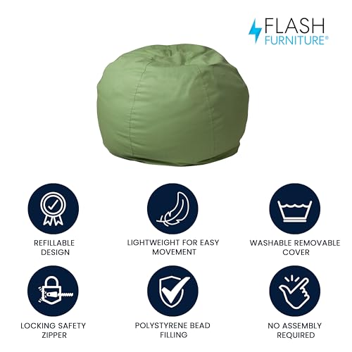 Flash Furniture Dillon Small Bean Bag Chair for Kids and Teens, Foam-Filled Beanbag Chair with Machine Washable Cover, Green