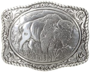 nocona men's crumrine silver bison scaloped buckle, one size