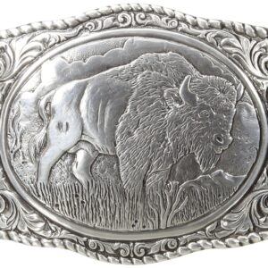 Nocona Men's Crumrine Silver Bison Scaloped Buckle, One Size