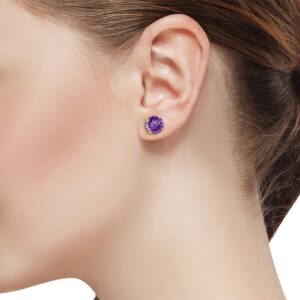 Gem Stone King 14K Yellow Gold Purple Amethyst Stud Earrings | 0.90 Cttw | Gemstone Birthstone | Round 5MM | Gold Earrings For Women