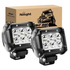 nilight led pods 2pcs 18w 1260lm spot led off road lights super bright driving fog boat lights led work light bar for trucks pickup golf cart suv atv utv 4x4 van camper,2 years warranty