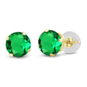 Gem Stone King 14K Gold Gemstone Birthstone Solitaire Stud Earrings | Round 6MM | Gold Earrings for Women