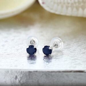 Gem Stone King 14K White Gold Blue Sapphire Earrings | Gemstone September Birthstone | 0.72 Cttw | Round 4MM | White Gold Stud Earrings For Women