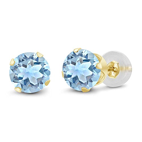 Gem Stone King 14K Gold Gemstone Birthstone Solitaire Stud Earrings | Round 6MM | Gold Earrings for Women