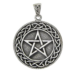 moonlight mysteries celtic knot large pentacle pendant - .925 sterling silver wiccan pagan jewelry for men and women (1 1/8" diameter)