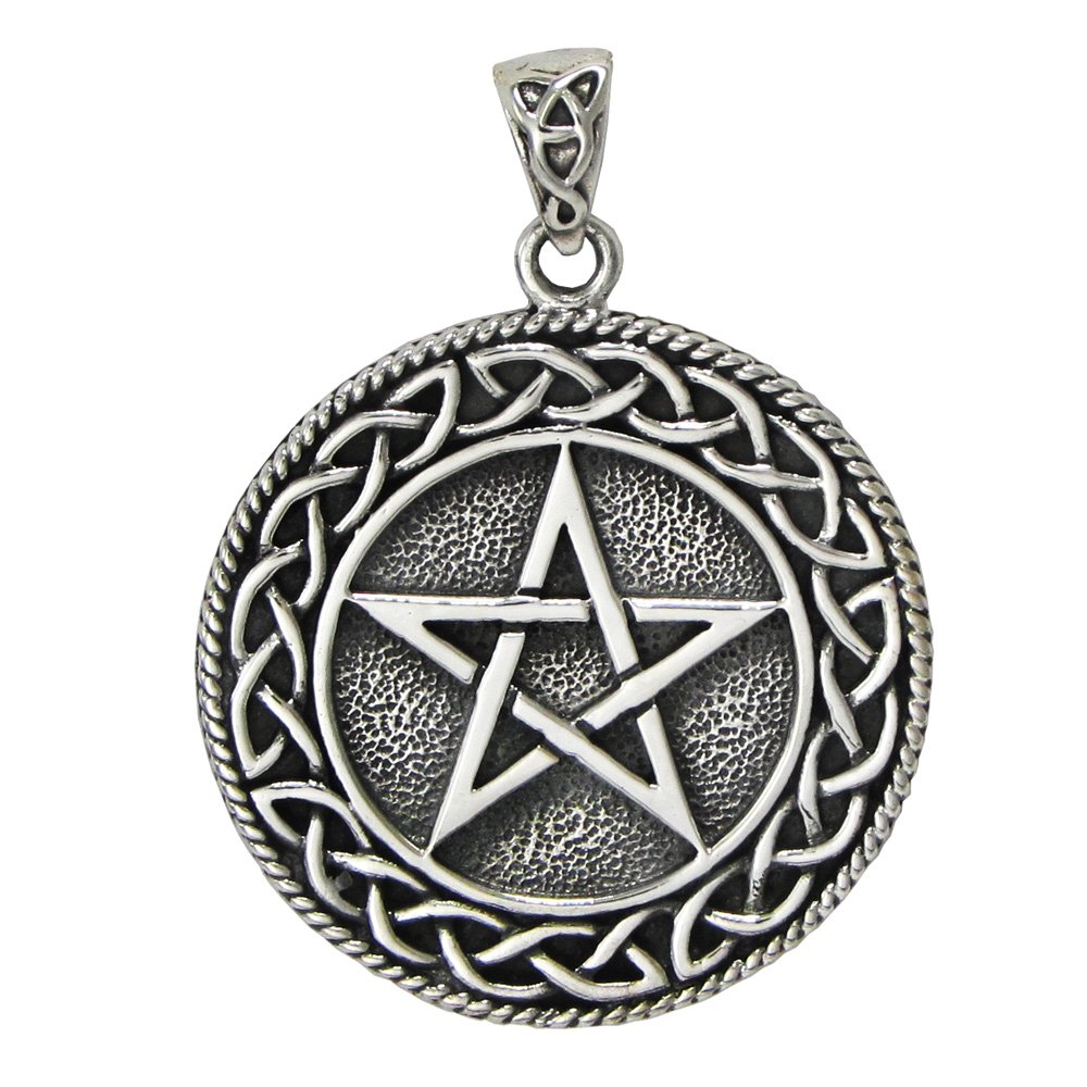 Moonlight Mysteries Celtic Knot Large Pentacle Pendant - .925 Sterling Silver Wiccan Pagan Jewelry for Men and Women (1 1/8" diameter)