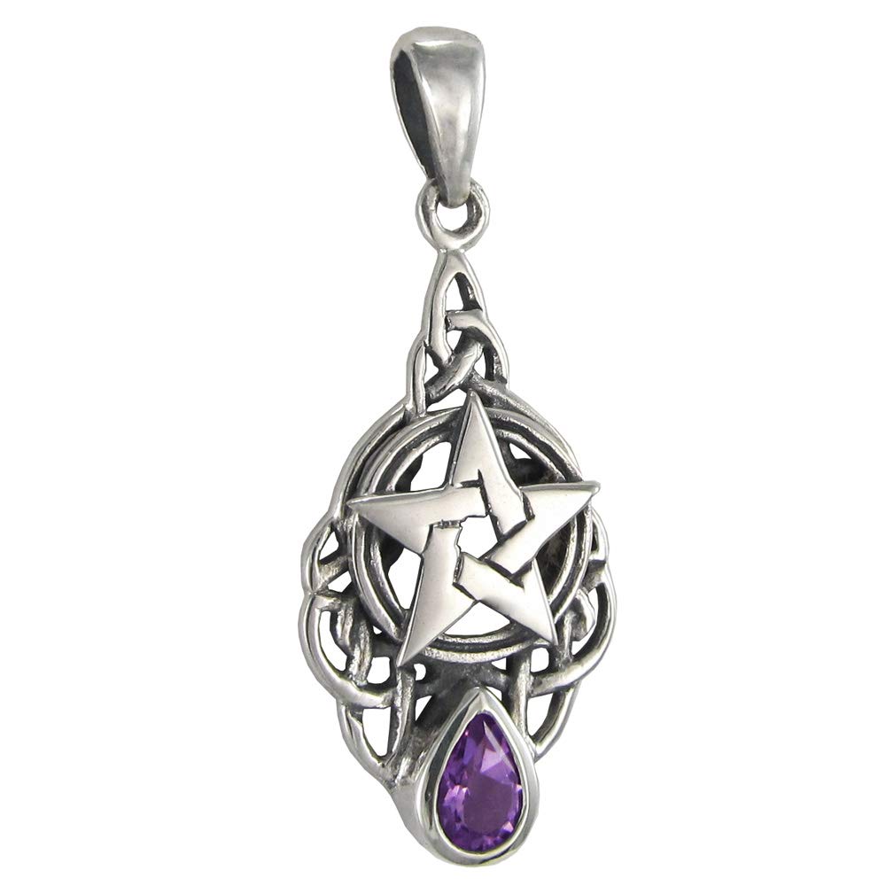 Moonlight Mysteries Amethyst Pentacle Pendant - .925 Sterling Silver Witch Pentagram Jewelry For Women