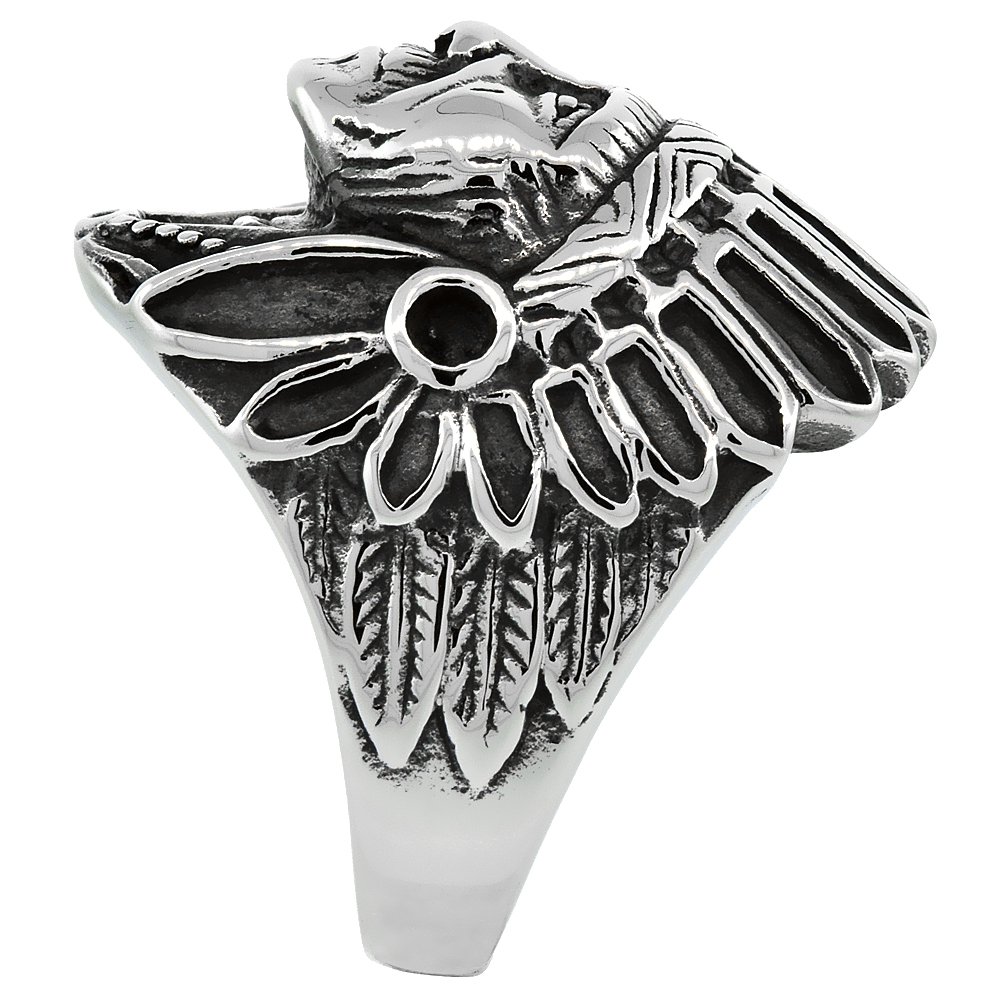 Surgical Stainless Steel Biker Ring Indian Chief Head 1 3/16 inch wide, size 9.5