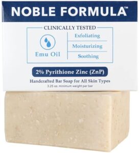 noble formula 2% pyrithione zinc (znp) emu oil bar soap, especially formulated for acne, psoriasis, and eczema, safe for daily use and all skin types, 3.25 oz