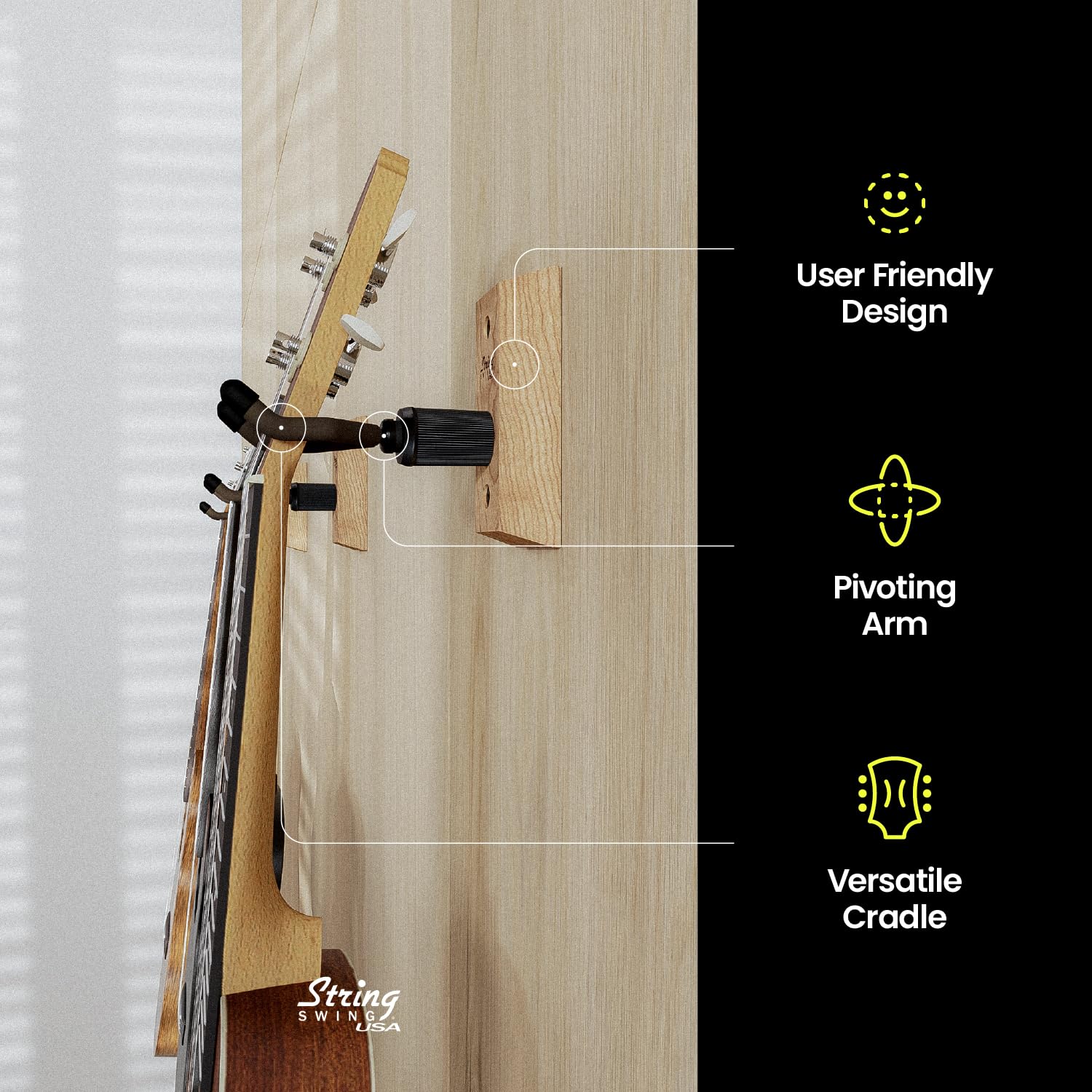 String Swing Ukulele Wall Mount Stand for Mandolin Uke Concert Pineapple Soprano Tenor and Baritone Compatible Case Alternative Kit for Home or Studio – Cherry Hardwood