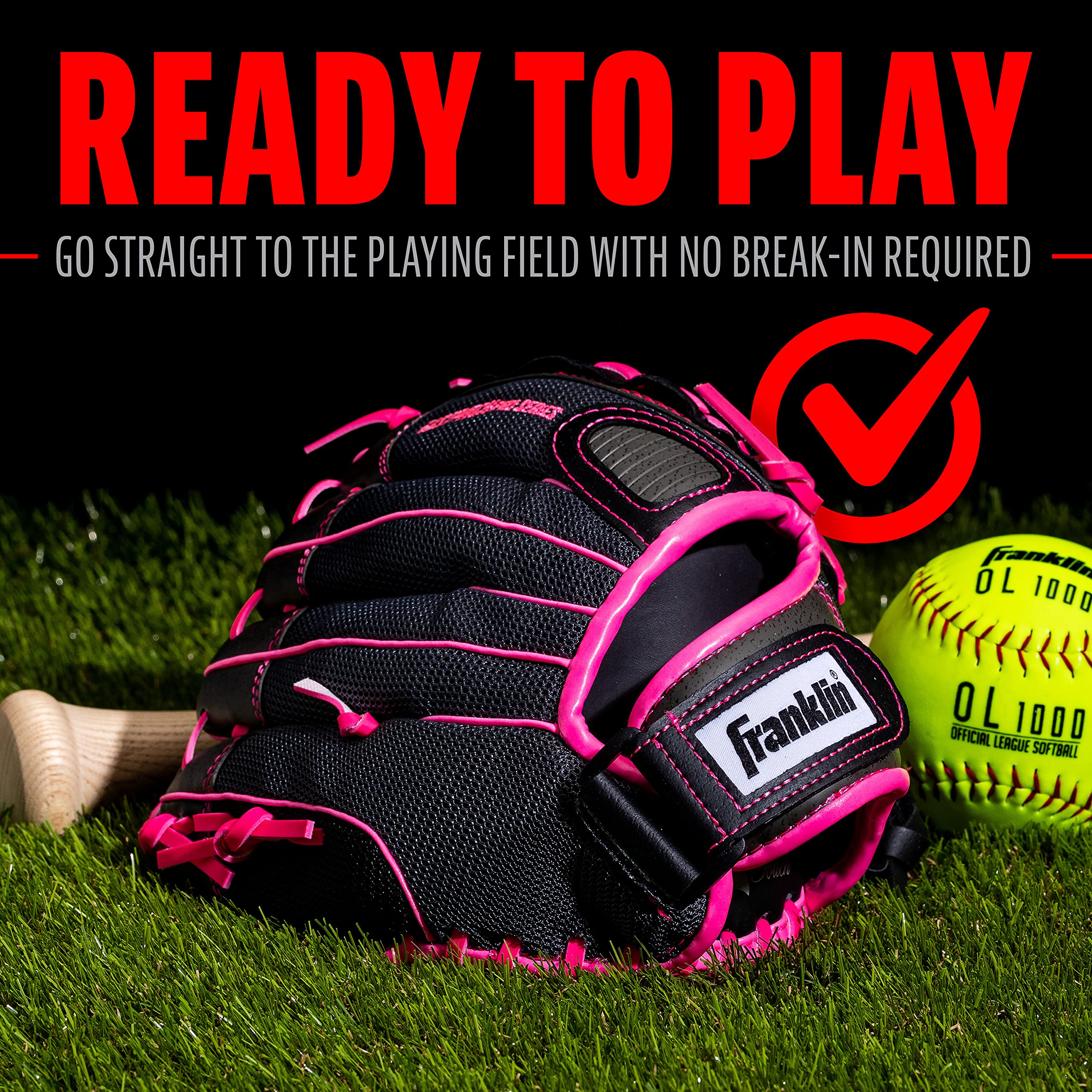 Franklin Sports Softball Glove - Left and Right Handed Softball Windmill Fastpitch Pro Series Adult and Youth Fielding Glove - 12 Inch Right Hand Throw - Pink