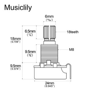 Musiclily Guitar Mini Size Pots B500K Split Knurled Long Split 18mm Shaft Linear Taper Potentiometers for Stratocaster and Telecaster Guitar Bass Parts(Pack of 2)