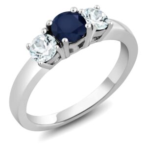 Gem Stone King 925 Sterling Silver Blue Sapphire and Sky Blue Aquamarine Ring For Women (1.04 Cttw, Gemstone Birthstone, Available In Size 5, 6, 7, 8, 9)