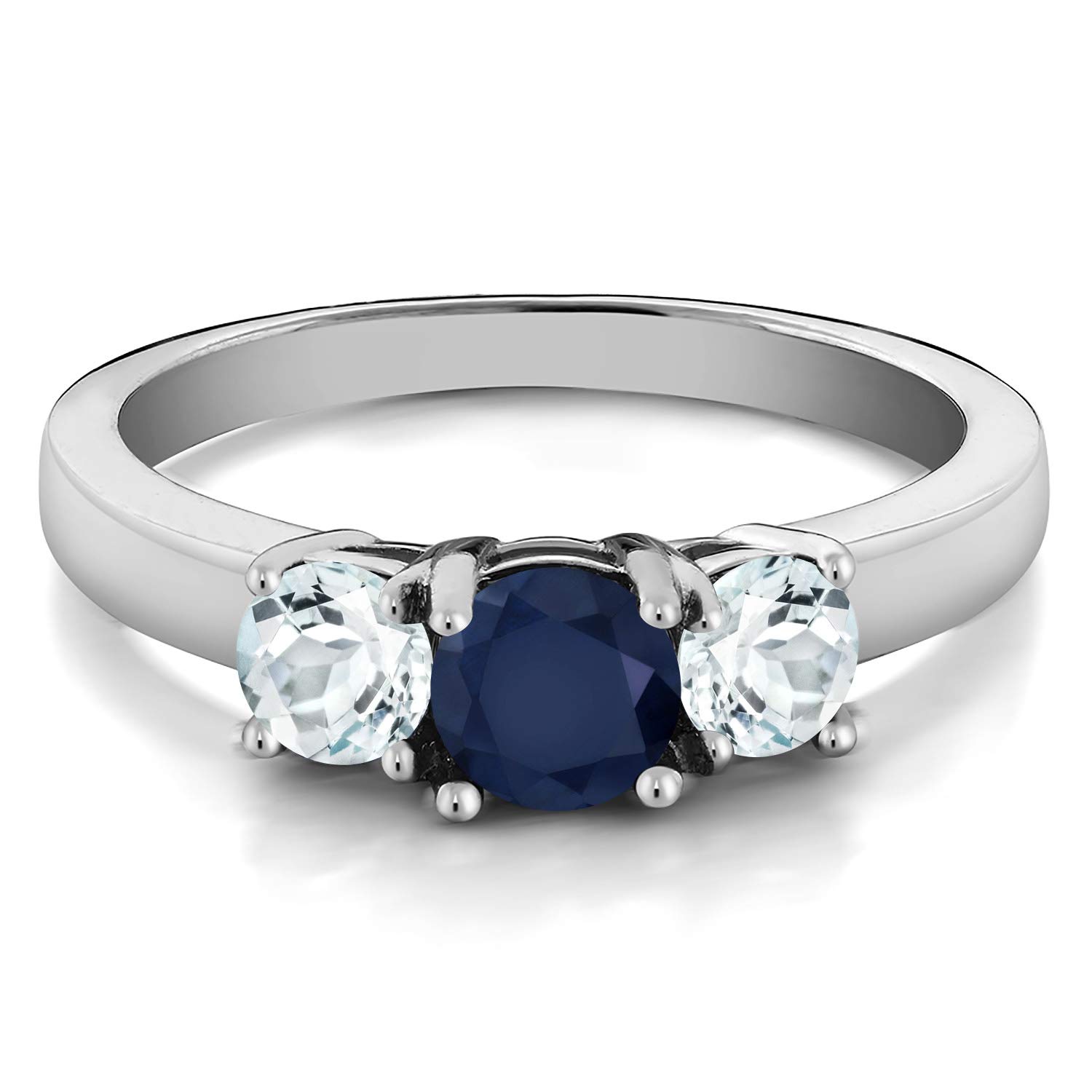 Gem Stone King 925 Sterling Silver Blue Sapphire and Sky Blue Aquamarine Ring For Women (1.04 Cttw, Gemstone Birthstone, Available In Size 5, 6, 7, 8, 9)