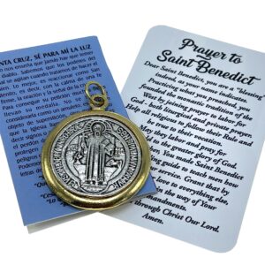 hand made St Benedict Jubilee Exorcism Medal 1.5 inch Two Tone with Prayer Card/MRT/Medal Pendant/medalla de San Benito en Dos tonos con tarjetita de oracion