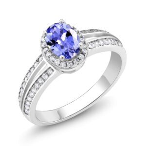 gem stone king 925 sterling silver blue tanzanite women ring (1.05 cttw, gemstone birthstone, oval 7x5mm, available in size 5, 6, 7, 8, 9)