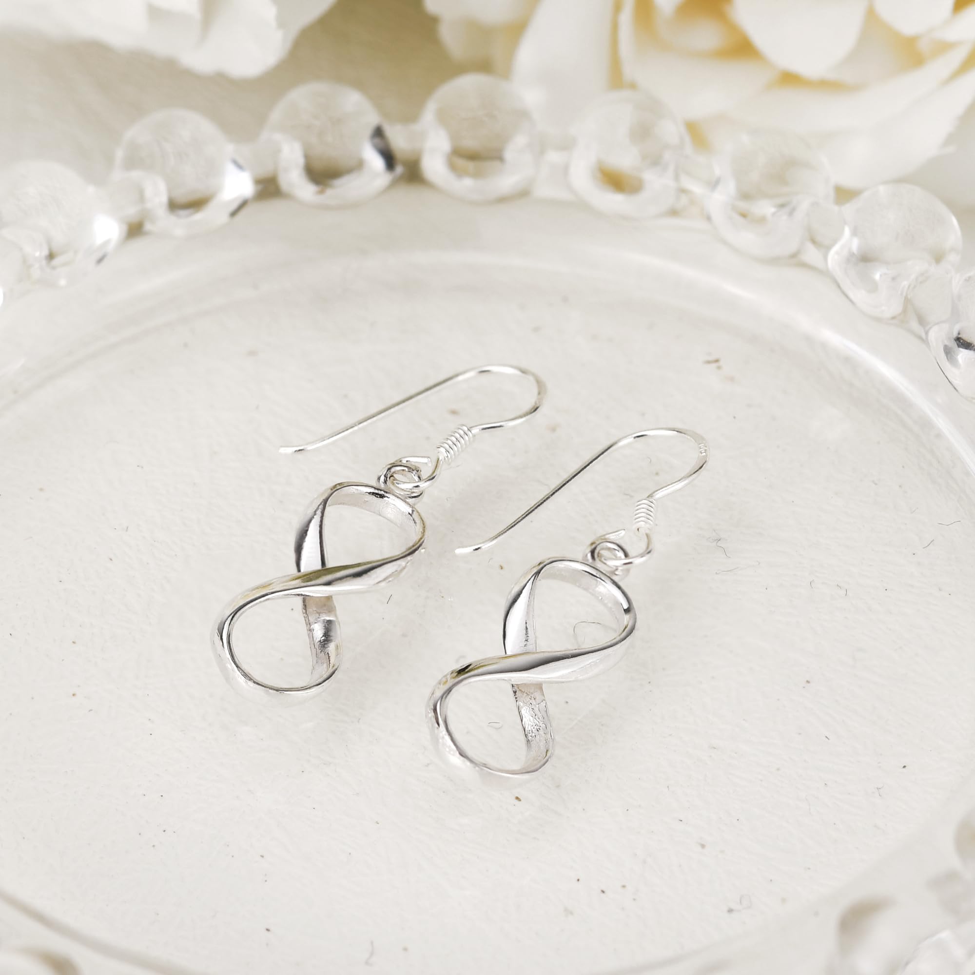 AeraVida Endless Symbol Infinity Love .925 Sterling Silver Dangle Earrings