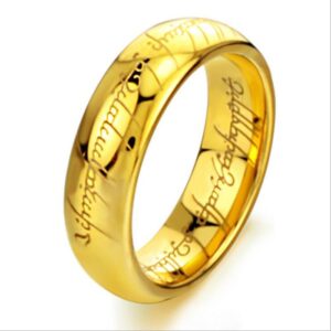 gold plated 18k elvish script tungsten carbide unisex laser-etched wedding ring band- 7mm (9)