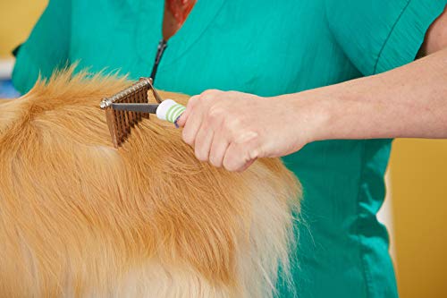 Andis 66050 De-Matting Rake with 10 Blades - Grooming Brush with Safety Edges & Promotes Healthy Skin & Coat - Non-Slip Handle, De-Shedding & Perfect for Long-Haired Breeds, Green, 7.5", 1 Pack