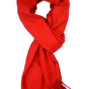 Plum Feathers Winter Scarf Shawl with Cashmere Feel - Rich Solid Colors Winter Scarves and Wraps 72" x 12" (Red)