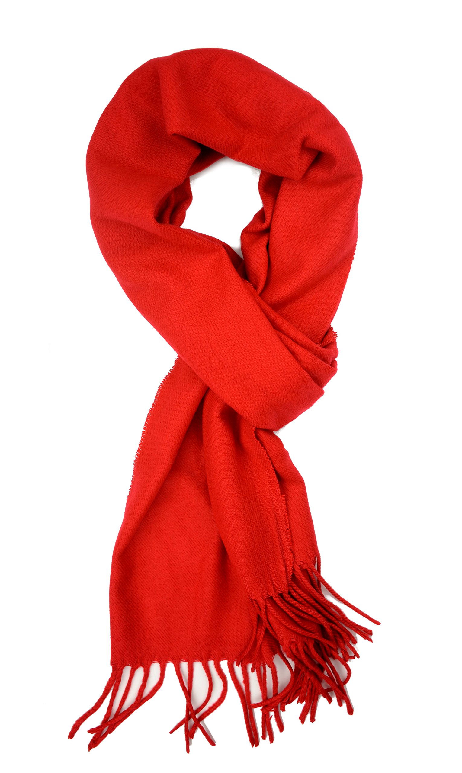 Plum Feathers Winter Scarf Shawl with Cashmere Feel - Rich Solid Colors Winter Scarves and Wraps 72" x 12" (Red)