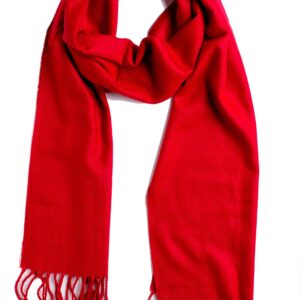 Plum Feathers Winter Scarf Shawl with Cashmere Feel - Rich Solid Colors Winter Scarves and Wraps 72" x 12" (Red)