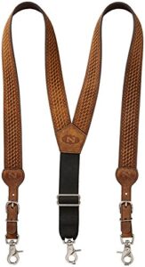 nocona belt co. men's standard gallus basketweave embossed leather suspenders, medium brown, large