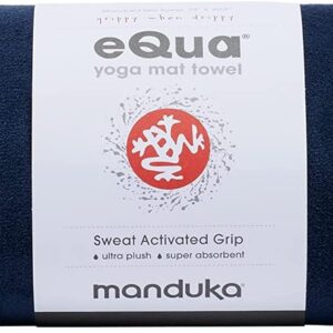 Manduka eQua Yoga Towel – Absorbent, Non-Slip for Yoga, Gym, Pilates, and Outdoor Fitness, Quick Drying - 72 Inch, Midnight Color