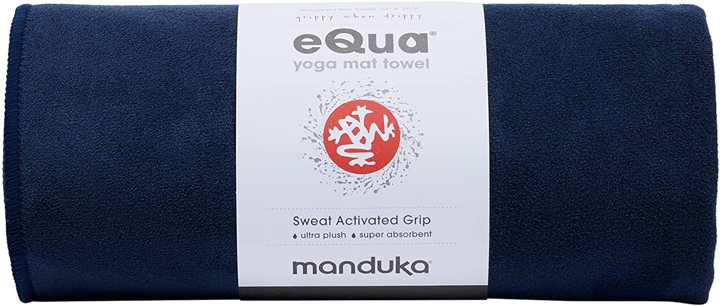 Manduka eQua Yoga Towel – Absorbent, Non-Slip for Yoga, Gym, Pilates, and Outdoor Fitness, Quick Drying - 72 Inch, Midnight Color