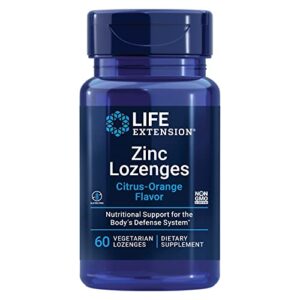 life extension zinc lozenges – citrus-orange flavor – for healthy protein synthesis & immune health - inflammation management supplement - gluten-free, non-gmo – 60 vegetarian lozenges