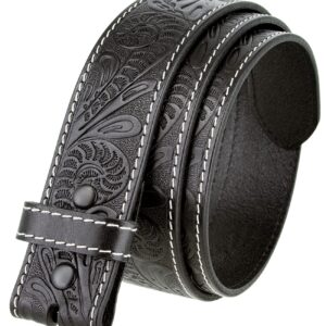 Engraved Tooled Leather Genuine Full Grain Western Floral Belt Strap 1-1/2" Wide (Black, 38)