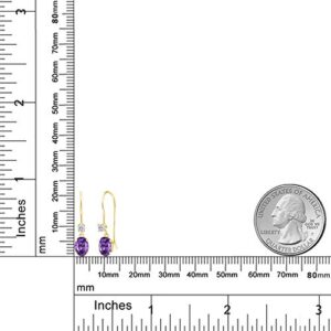 Gem Stone King 14K Yellow Gold Purple Amethyst and White Topaz French Wire Dangle Earrings For Women (1.06 Cttw, Gemstone February Birthstone, Oval 6X4MM and Round 2.5MM)