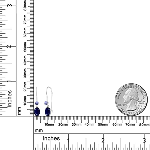 Gem Stone King 14K White Gold Blue Sapphire and Blue Tanzanite French Wire Dangle Earrings For Women (1.26 Cttw, Gemstone September Birthstone, Oval 6X4MM and Round 2.5MM)