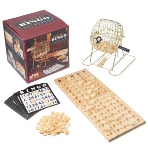 royal bingo supplies bingo game set for adults, seniors, and family - 18 cards 150 chips 75 balls, brass roller cage and board - vintage set