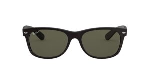 ray-ban rb2132 new wayfarer square sunglasses, rubber black/polarized green, 55 mm