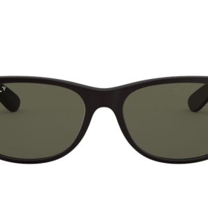 Ray-Ban RB2132 New Wayfarer Square Sunglasses, Rubber Black/Polarized Green, 55 mm