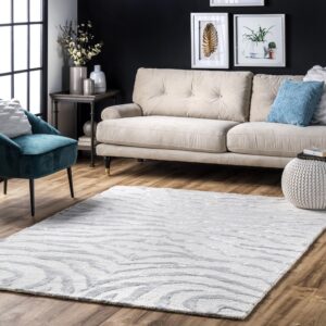 nuloom hand tufted plush zebra area rug, 8x10, grey