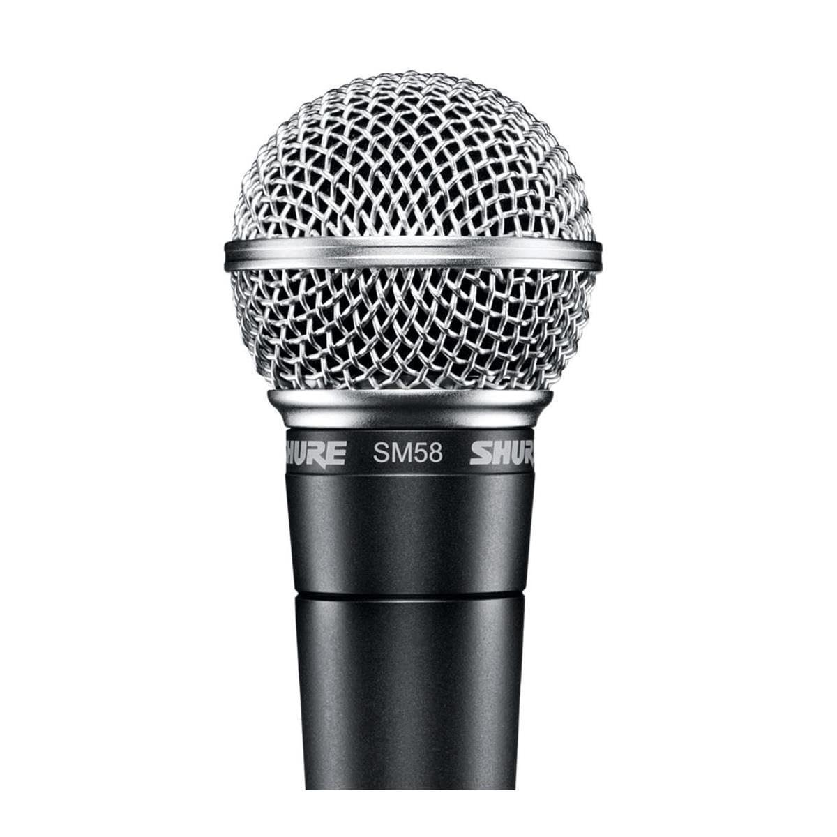 Shure SM58-LC Cardioid Dynamic Vocal Microphone Bundle with Stand Adapter and Zippered Pouch, XLR