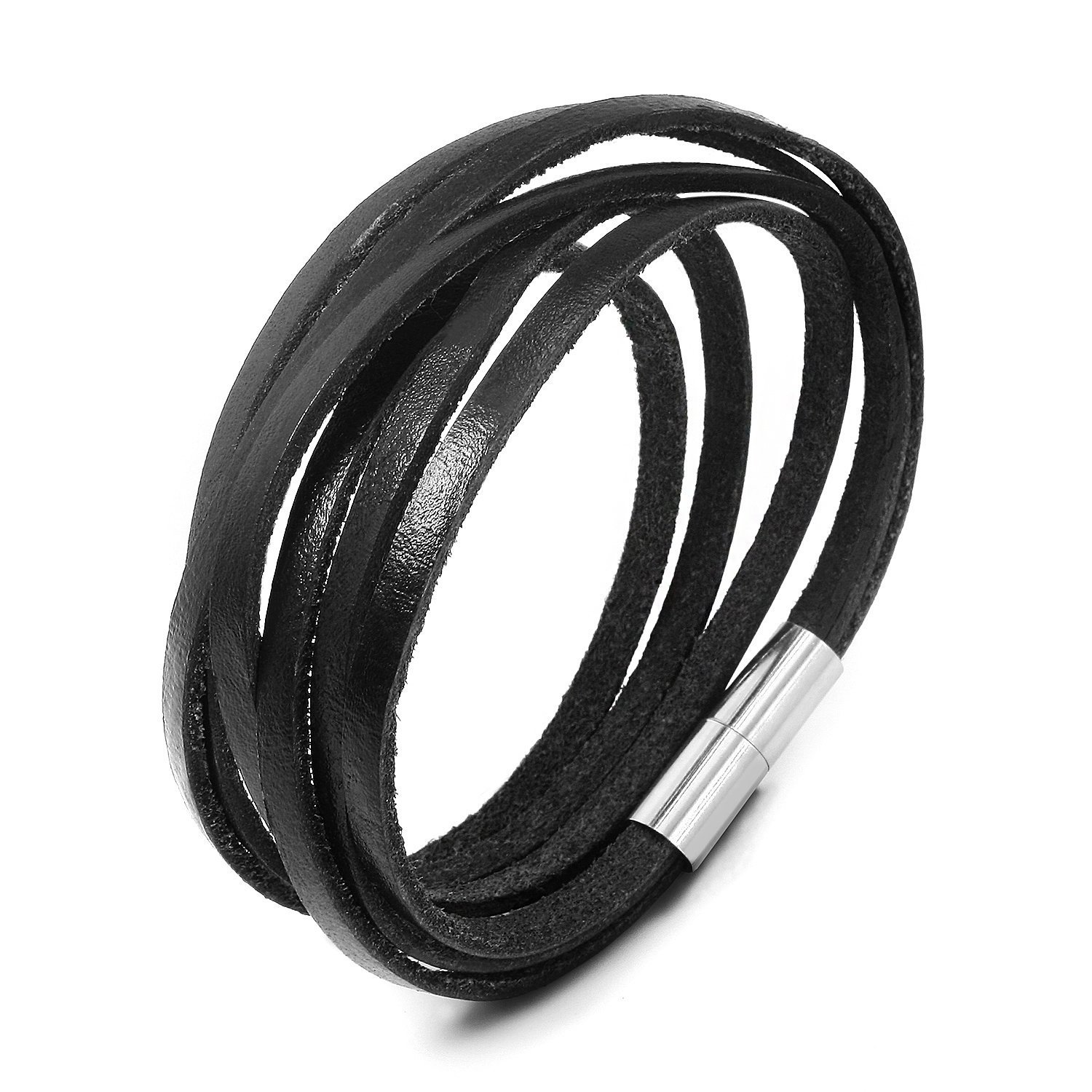 JEWELRIESHOP Monotone Rough Finish Genuine Leather Wrap Bracelet Wristband