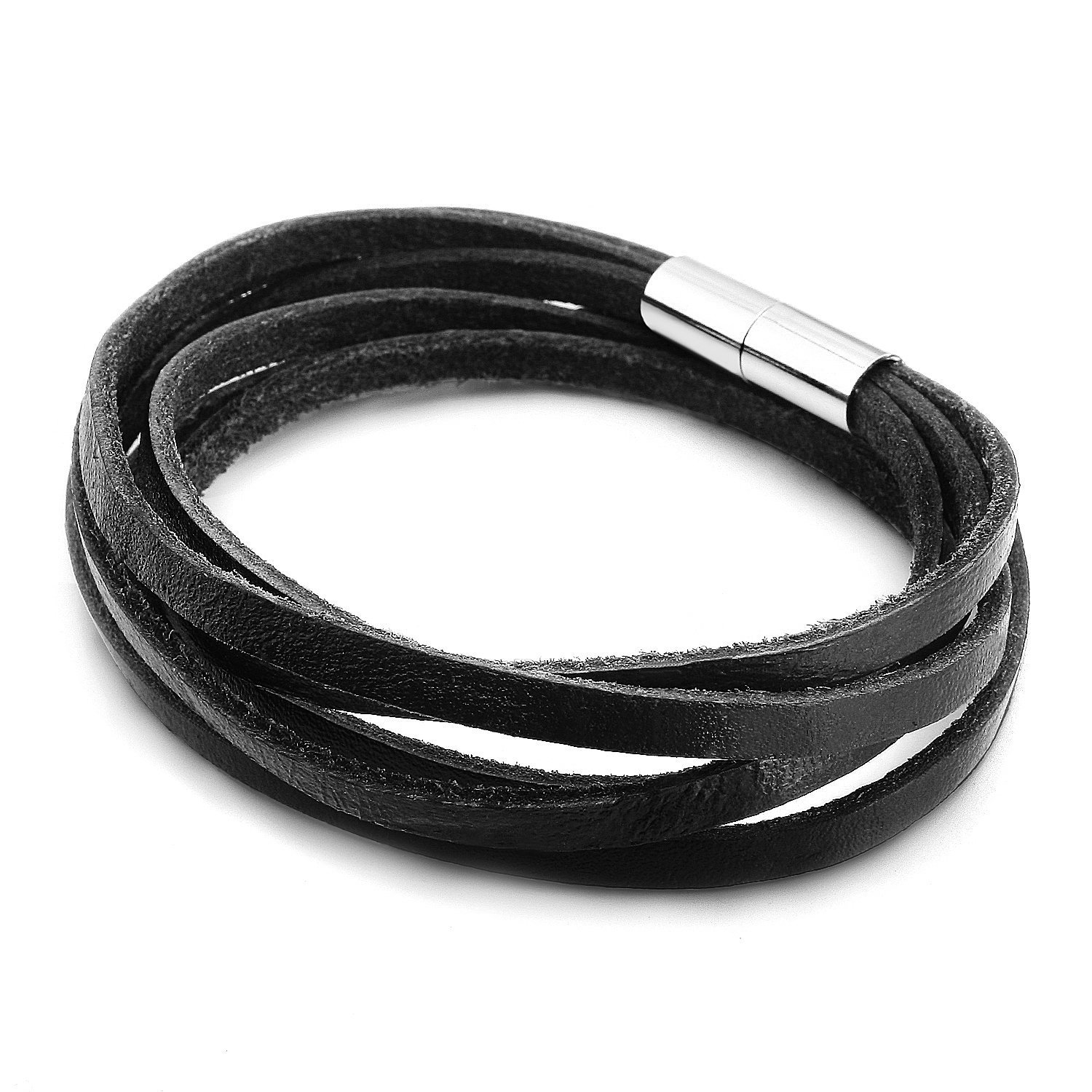 JEWELRIESHOP Monotone Rough Finish Genuine Leather Wrap Bracelet Wristband