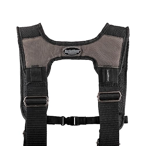 Bucket Boss Mullet Buster 3 Bag Tool Belt with Suspenders in Grey, 55135, Black, full size