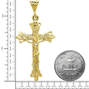 14k Gold Plated 32.5mm x 46mm Fleur-De-Lis Trefoil Crucifix Pendant